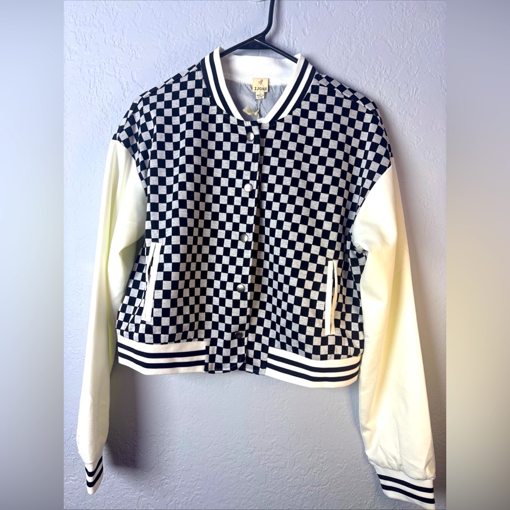 IJOAH Black and White Checkered Varsity Jacket